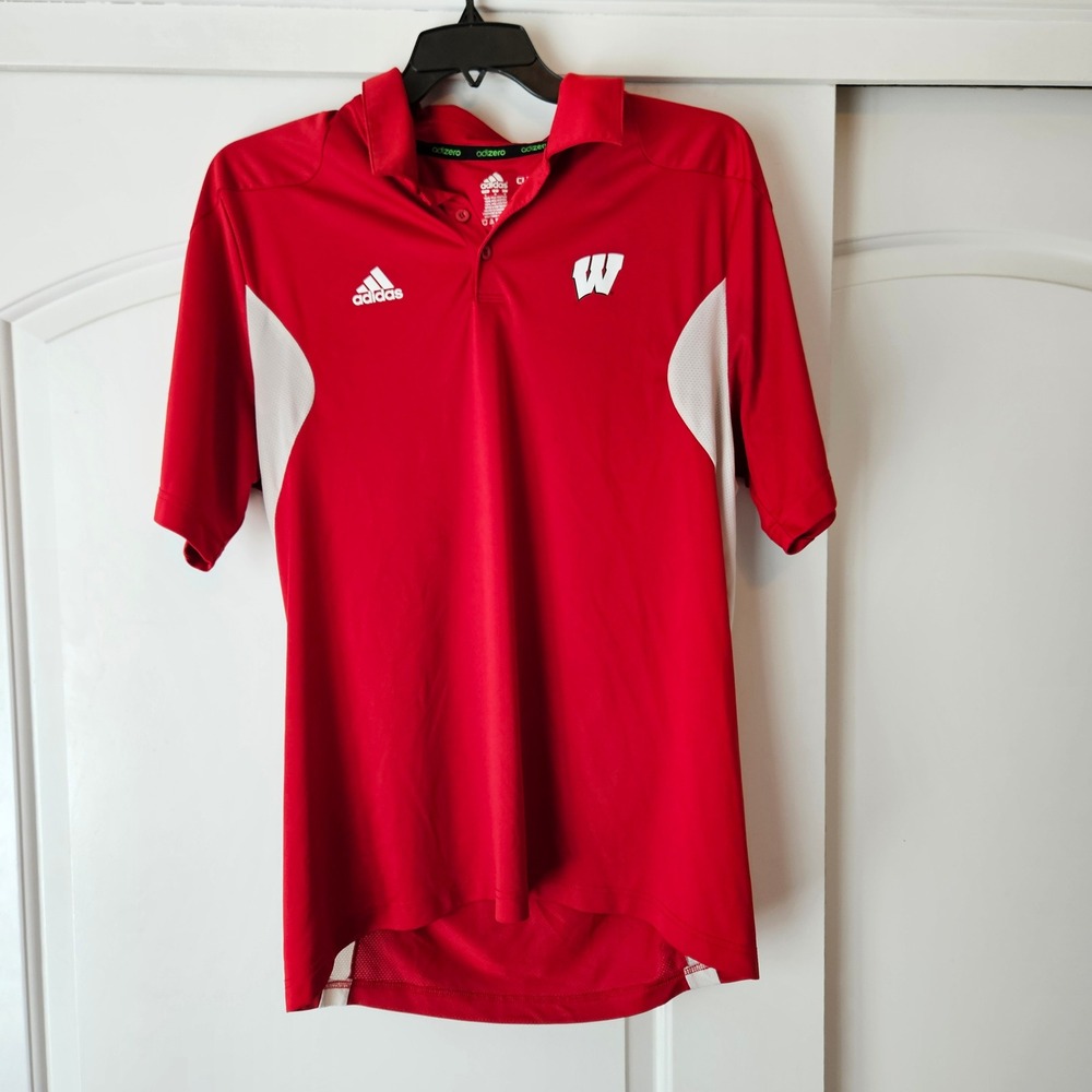 Adidas Wisconsin Badgers Polo Vented Mens Large Red White Cool‎